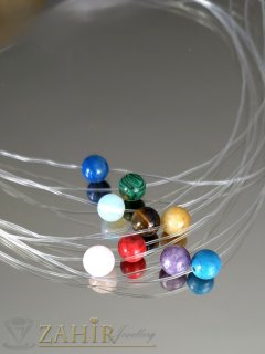 ИЗБЕРИ СВОЕТО колие с красив естествен камък 0,8 см на невидима корда,  регулира се от 37 до 43 см , стоманени закопчалка и удължител - K1945